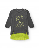 Robe grise à volant vert et message "Rock n Love" Collection Rock N Love Robe grise à volant vert et message "Rock n Love" Collection Rock N Love