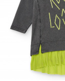 Robe grise à volant vert et message "Rock n Love" Collection Rock N Love Robe grise à volant vert et message "Rock n Love" Collection Rock N Love