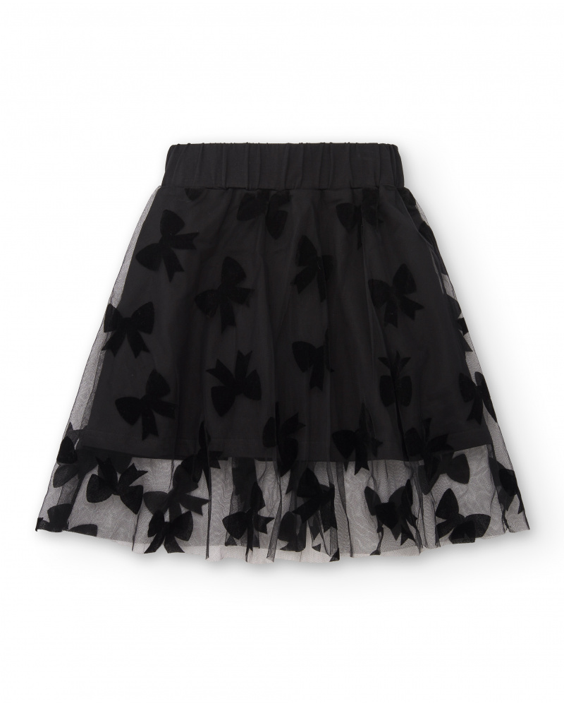 Jupe en tulle noir imprimé nœud fille collection Magic Poetry