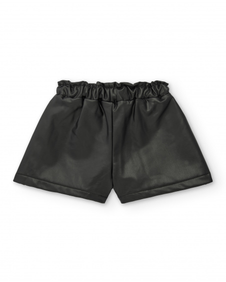 Short noir en simili cuir à taille froncée pour fille de la collection Dive into the night