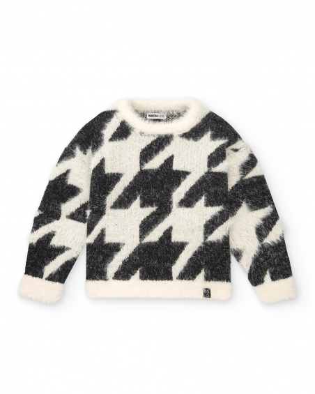 Pull en tricot doux à imprimé pied-de-poule de la collection Rock N Love pour filles