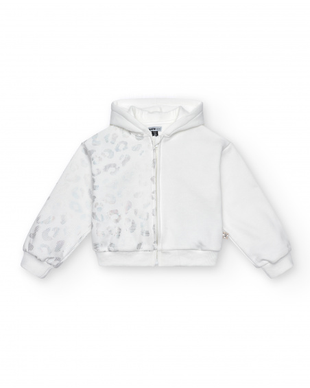 Sweat fille blanc à capuche imprimé animalier collection The Land Of Ice