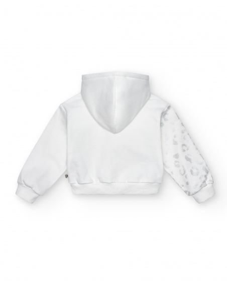 Sweat fille blanc à capuche imprimé animalier collection The Land Of Ice