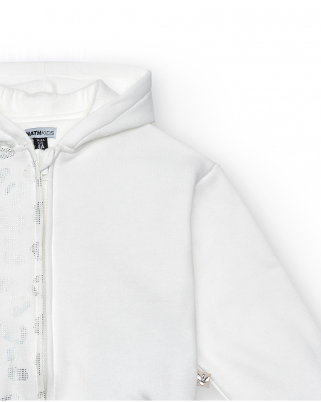 Sweat fille blanc à capuche imprimé animalier collection The Land Of Ice