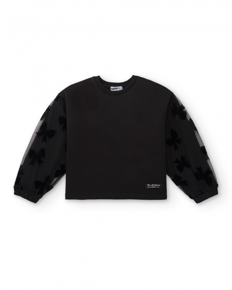 Sudadera negra con mangas de tul y lazos para niña colección Magic Poetry