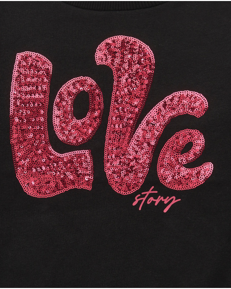Sudadera negra con estampado "Love Story" en rosa para niña colección Magic Poetry