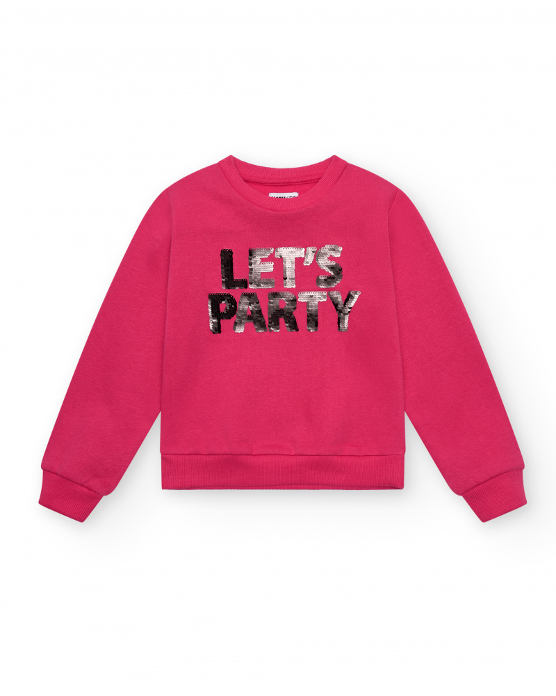 Sudadera fucsia con lentejuelas "LET'S PARTY" para niña de la colección Dive into the night