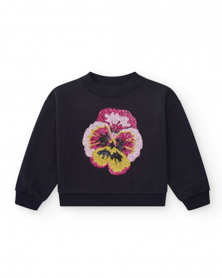 Sudadera negra con flor de lentejuelas para niña colección Galactic Garden