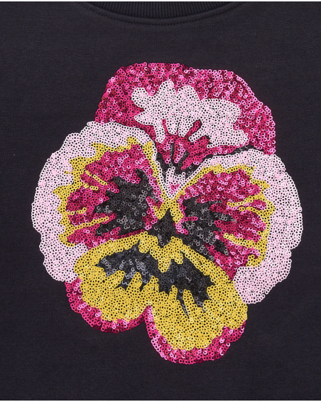 Sudadera negra con flor de lentejuelas para niña colección Galactic Garden