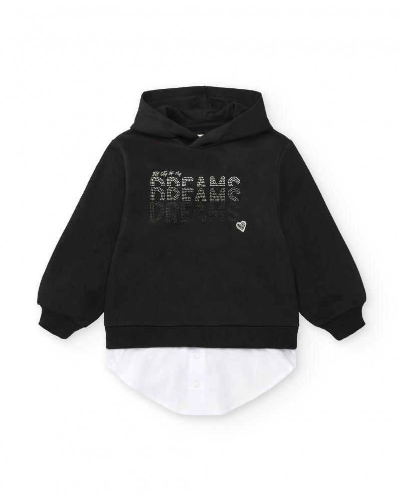 Sudadera con capucha negra con camisa blanca para niña colección Rock N Love