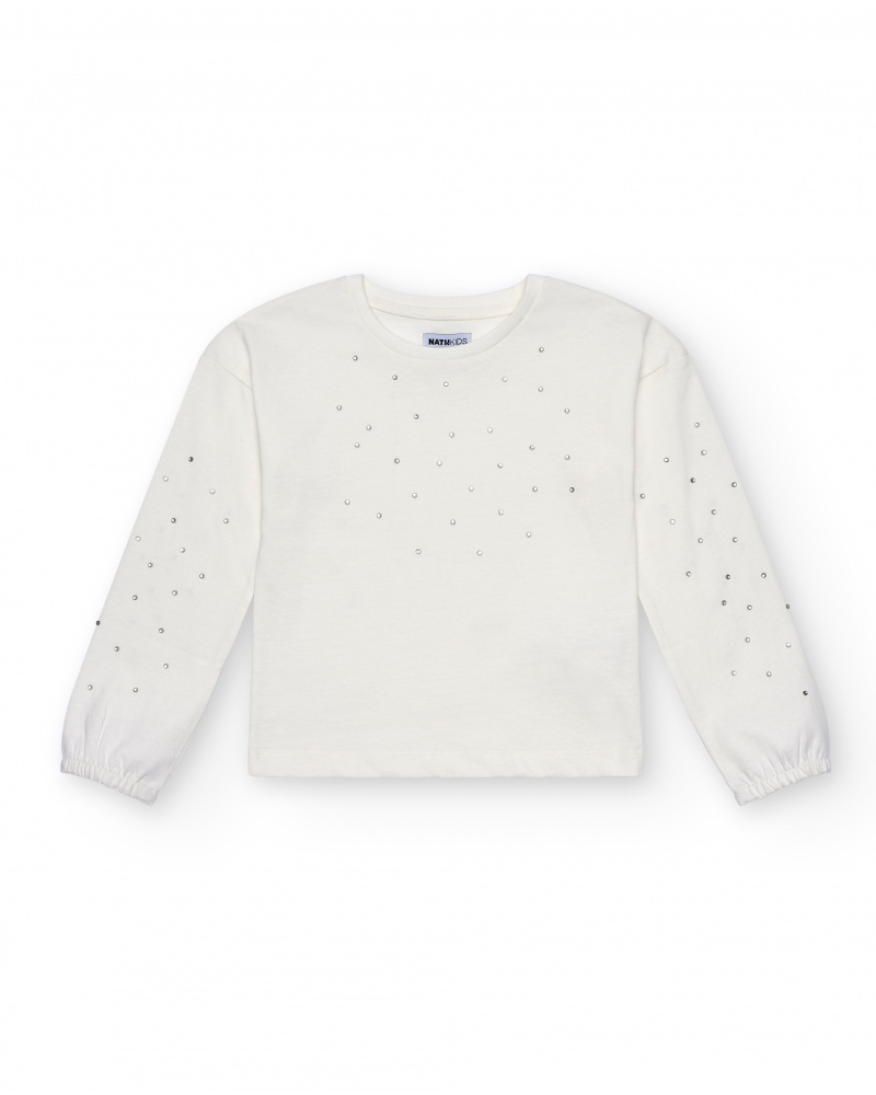 Sudadera de manga larga con apliques metálicos en blanco para niña de la colección Central Park