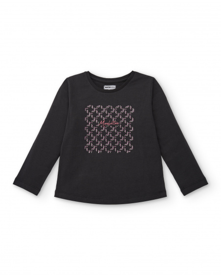 Camiseta de manga larga con estampado geométrico en negro para niña de la colección Central Park