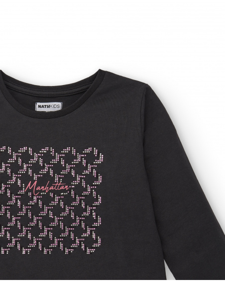 Camiseta de manga larga con estampado geométrico en negro para niña de la colección Central Park