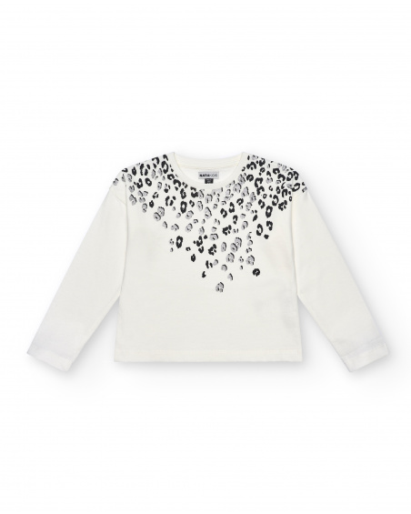 T-shirt fille blanc à manches longues et imprimé animalier de la collection The Land Of Ice