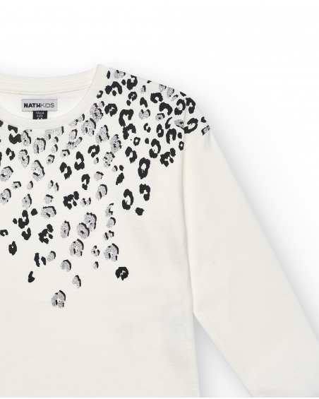 T-shirt fille blanc à manches longues et imprimé animalier de la collection The Land Of Ice