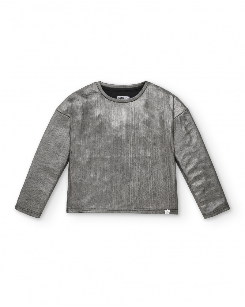 Camiseta manga larga niña en gris metalizado con efecto brillante colección The Land Of Ice