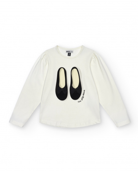 Camiseta blanca con estampado de bailarinas para niña colección Magic Poetry