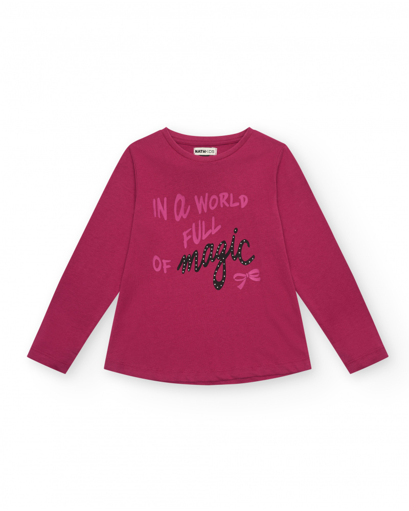 Camiseta fucsia con estampado "In a World Full of Magic" para niña colección Magic Poetry