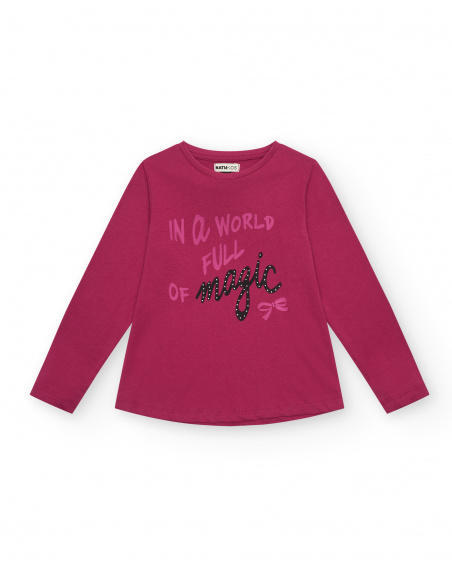 Camiseta fucsia con estampado "In a World Full of Magic" para niña colección Magic Poetry