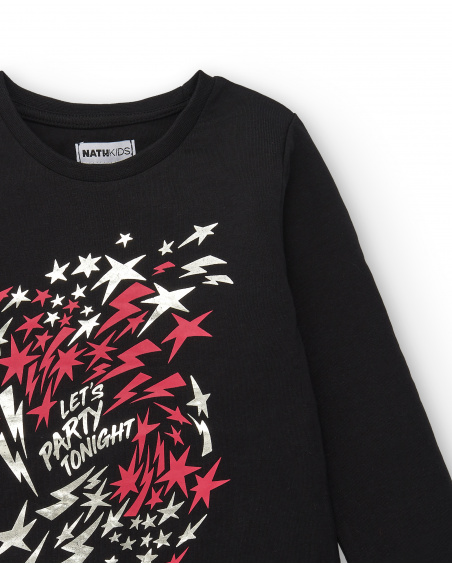 Camiseta negra con estampado de estrellas para niña de la colección Dive into the night