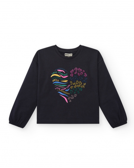 Sudadera negra con estampado de corazón para niña colección Living in Colours