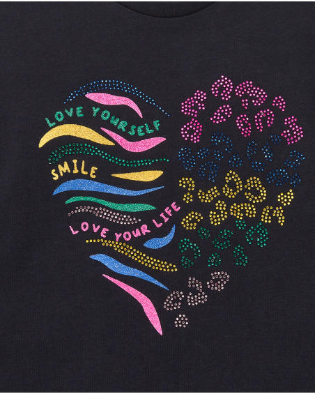 Sudadera negra con estampado de corazón para niña colección Living in Colours