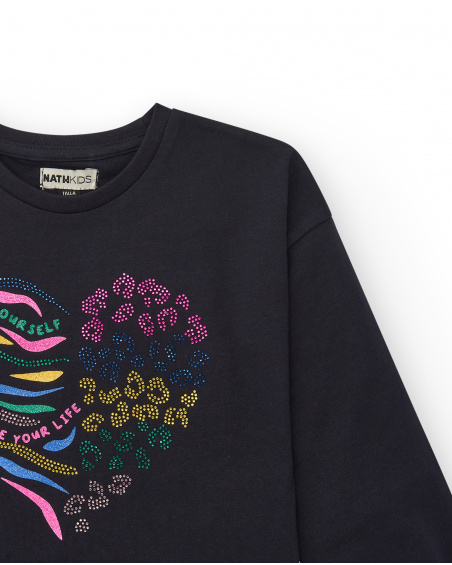 Sudadera negra con estampado de corazón para niña colección Living in Colours