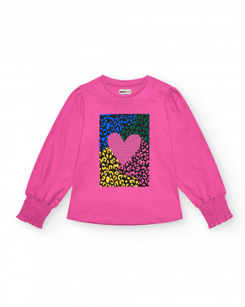 Camiseta rosa con estampado de corazón para niña colección Living in Colours