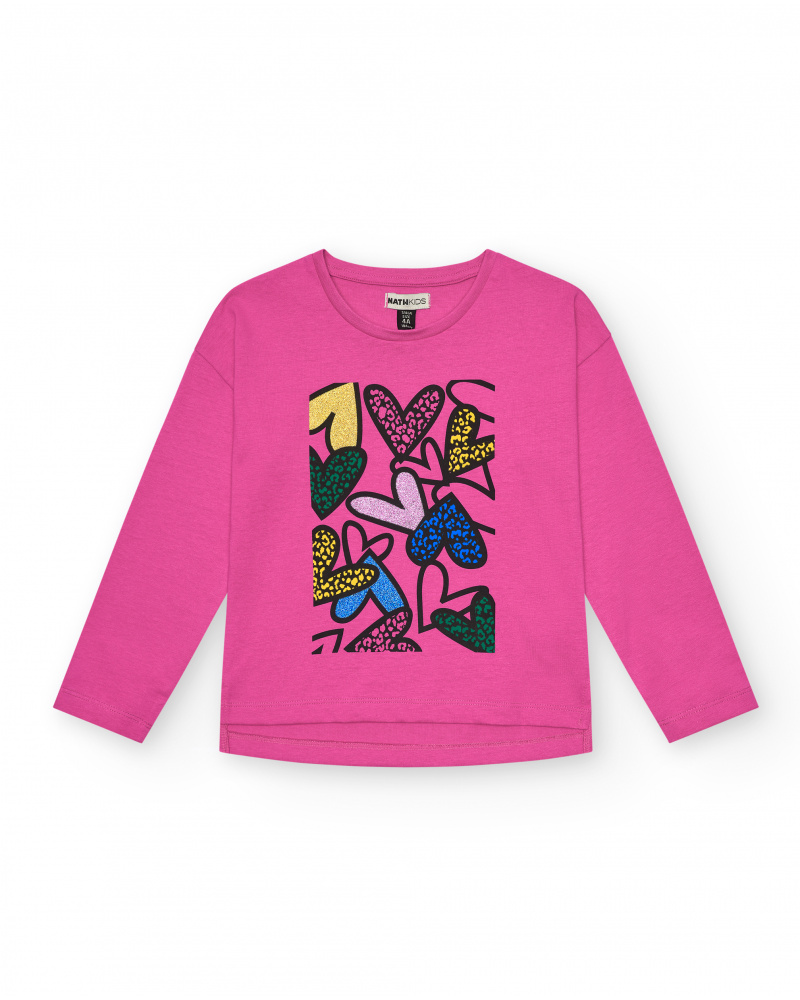 Camiseta rosa con estampado de corazones para niña colección Living in Colours