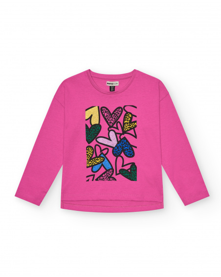 Camiseta rosa con estampado de corazones para niña colección Living in Colours