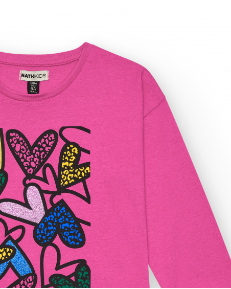 Camiseta rosa con estampado de corazones para niña colección Living in Colours