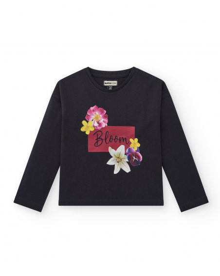 Camiseta de manga larga con estampado floral y mensaje para niña colección Galactic Garden