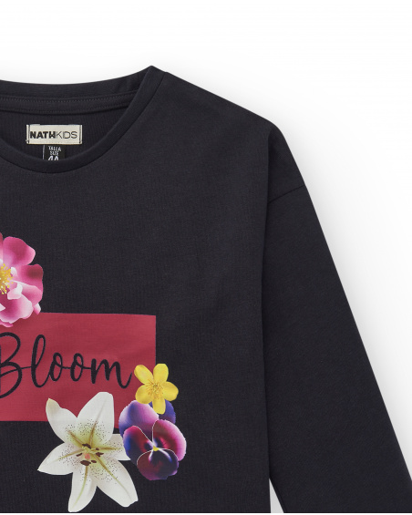 Camiseta de manga larga con estampado floral y mensaje para niña colección Galactic Garden