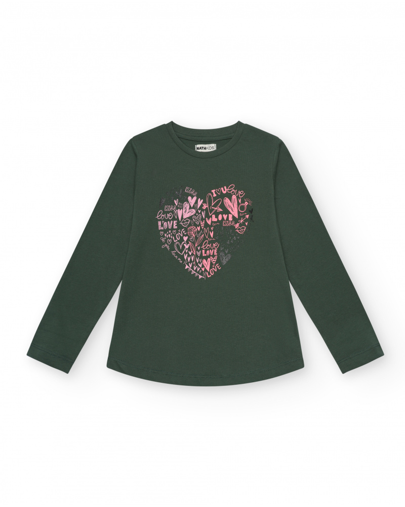 Camiseta verde de manga larga con corazón estampado colección Rebel Dreamers