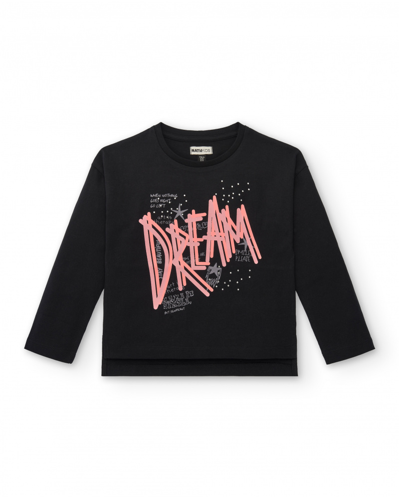 Camiseta negra de manga larga con mensaje "Dream" colección Rebel Dreamers