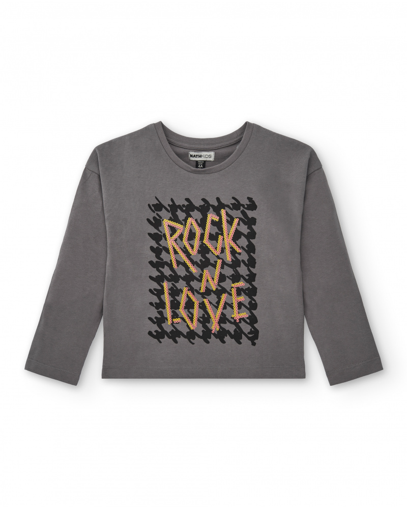 T-shirt gris avec imprimé "Rock N Love" pour fille collection Rock N Love