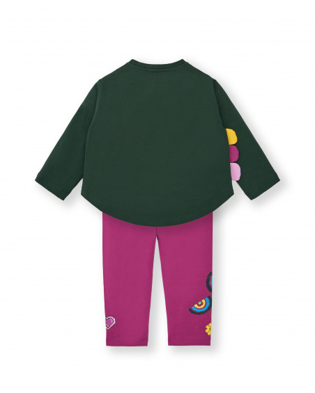 Conjunto de camiseta verde con estampado de dinosaurios y
