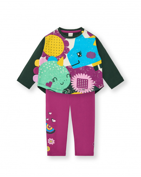 Conjunto de camiseta verde con estampado de dinosaurios y