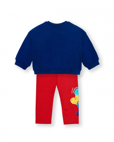 Conjunto sudadera y leggings niña en azul y rojo con estampado