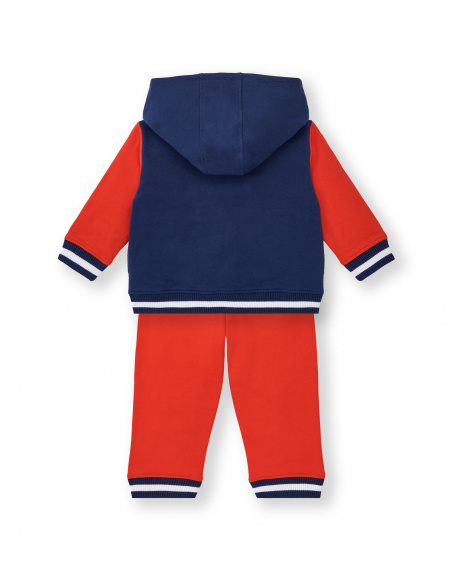 Conjunto sudadera y pantalón jogger niño en azul y rojo con