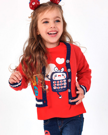 Camiseta de punto para niña en rojo con estampado divertido