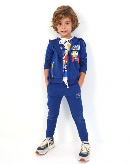 Pantalón felpa niño en azul con cordón ajustable colección