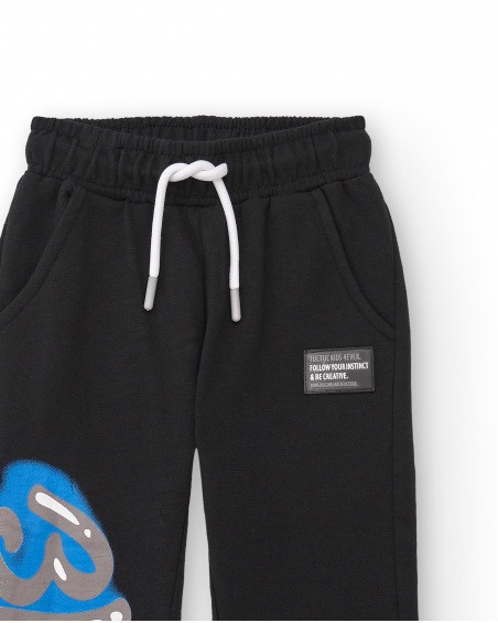 Pantalon long pour garçon noir avec imprimé skater collection Skater Life