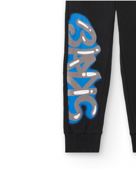 Pantalon long pour garçon noir avec imprimé skater collection Skater Life