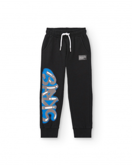 Pantalon long pour garçon noir avec imprimé skater collection Skater Life