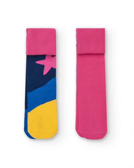 Leotardos niña en fucsia con diseño de estrellas colección