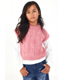 Gilet fille en maille tressée rose de la collection Central Park