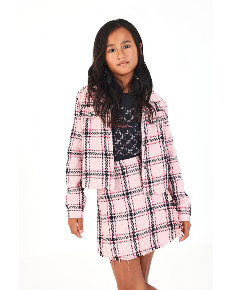 Veste courte à carreaux rose pour fille de la collection Central Park
