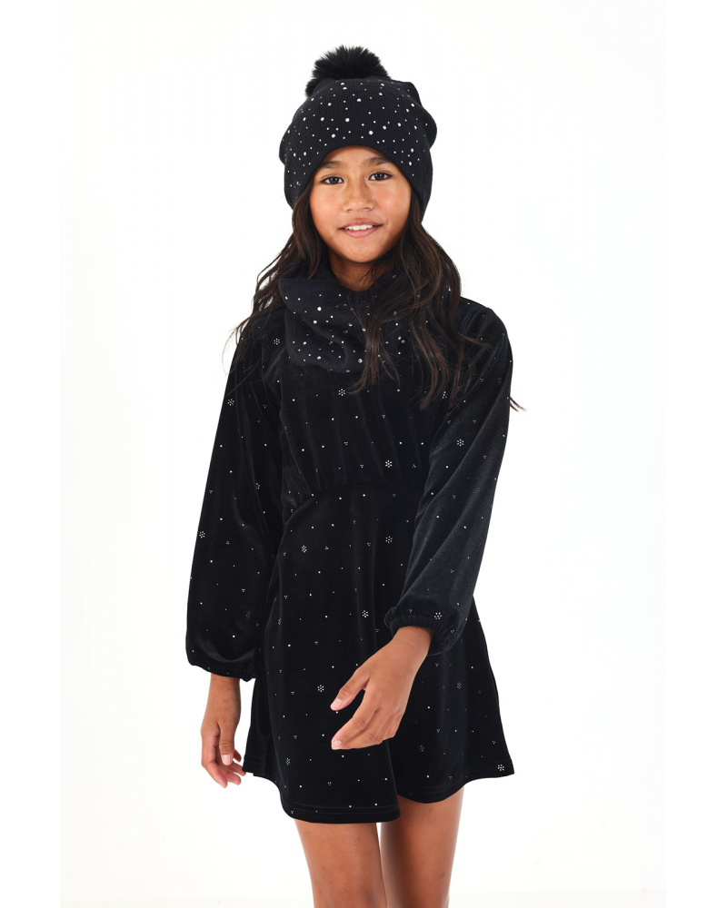 Robe en velours noir avec détails brillants pour fille de la collection Dive into the night