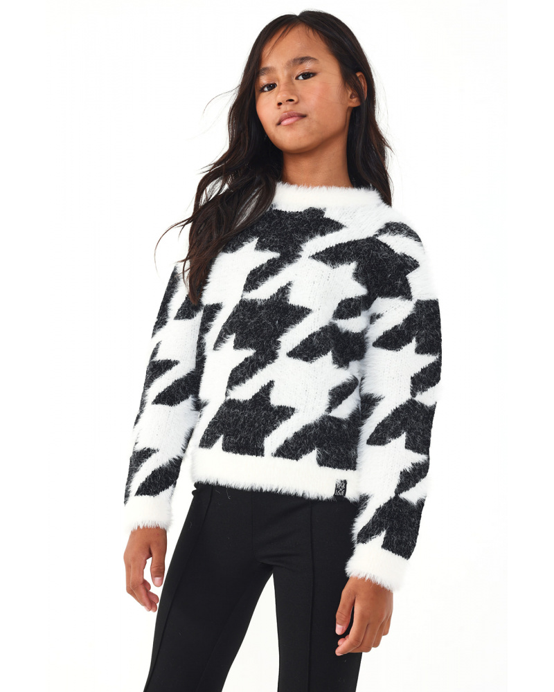 Pull en tricot doux à imprimé pied-de-poule de la collection Rock N Love pour filles